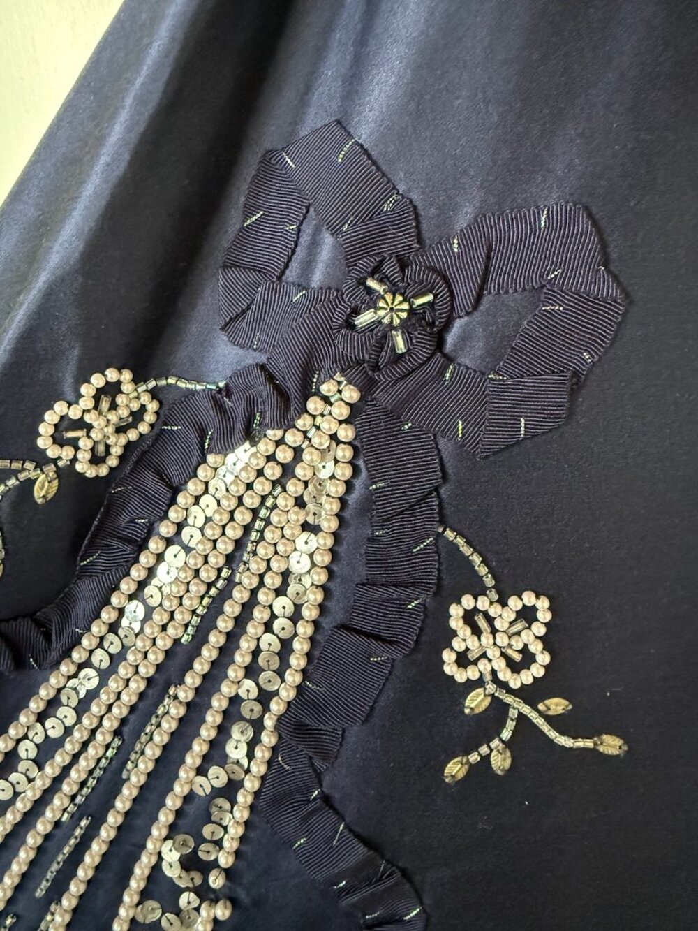Betsey Johnson Vintage Navy Blue Silk Strapless Gown - Beaded - Size 4 - Picture 5 of 9